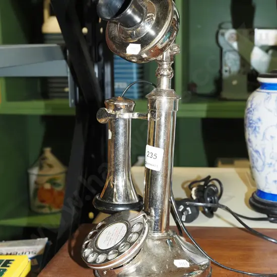 English made chrome and bakelite candlestick phone