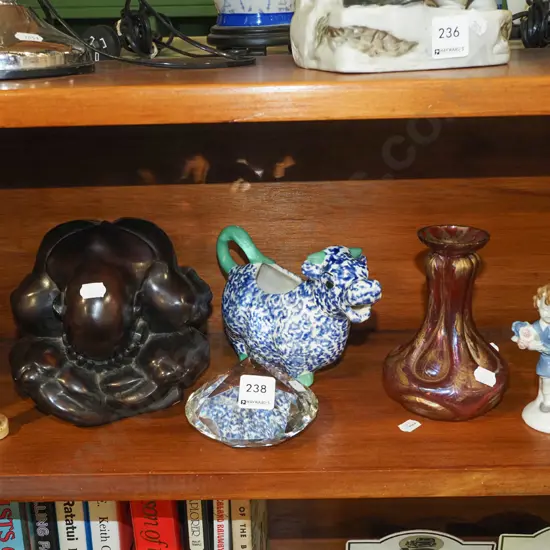 figurines, cut glass paperweight, vase etc