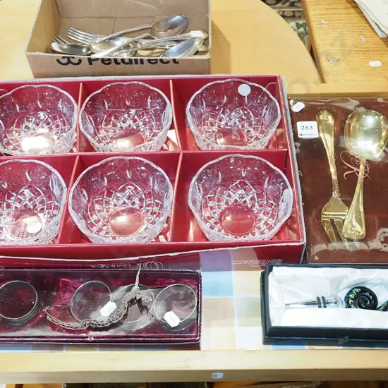 cut crystal sweet dishes, salad servers, napkin rings etc