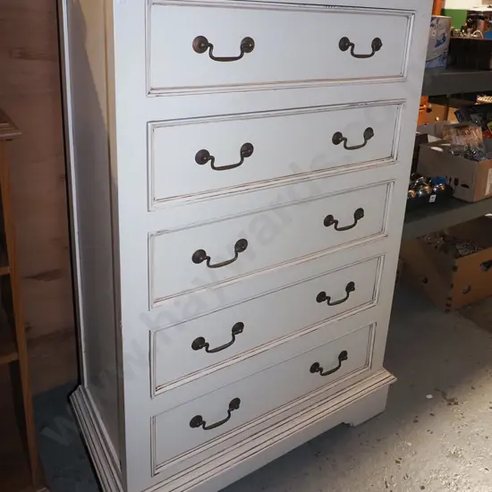 antique finish white painted 5 drawer chest