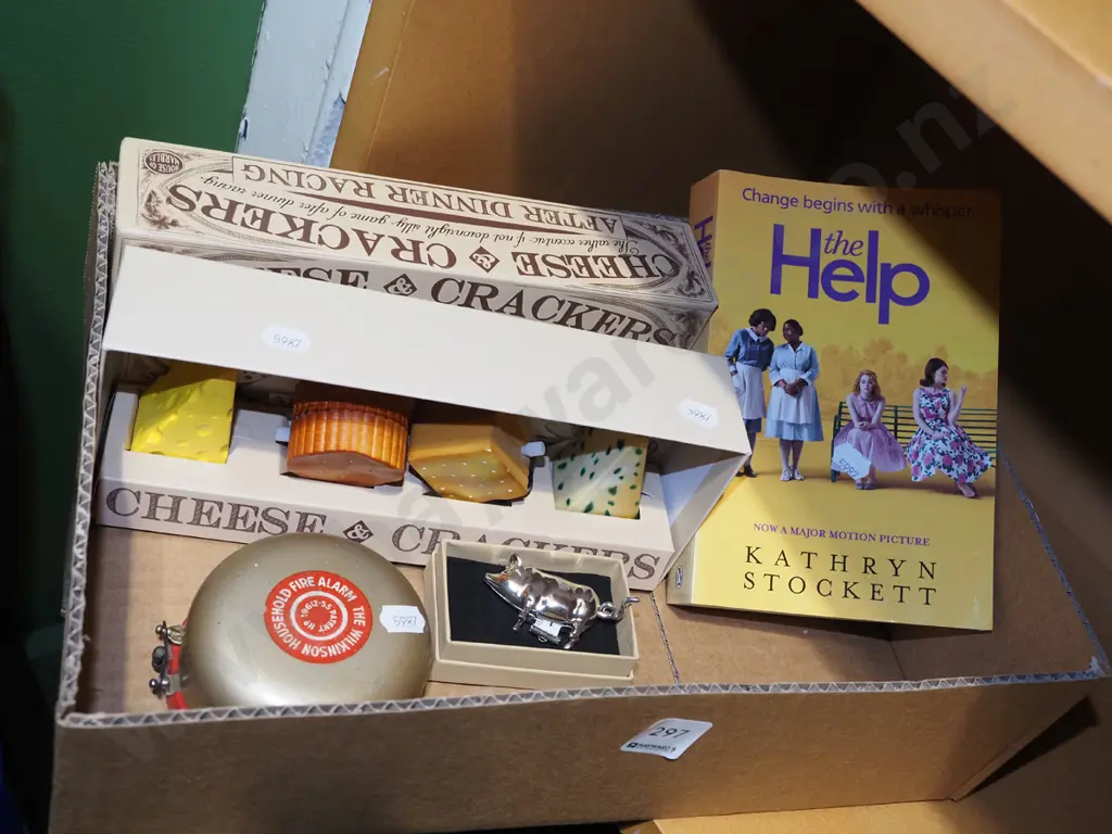 box; book, clockwork cheese and crackers, alarm bell, pig tape measure etc Image 1++
