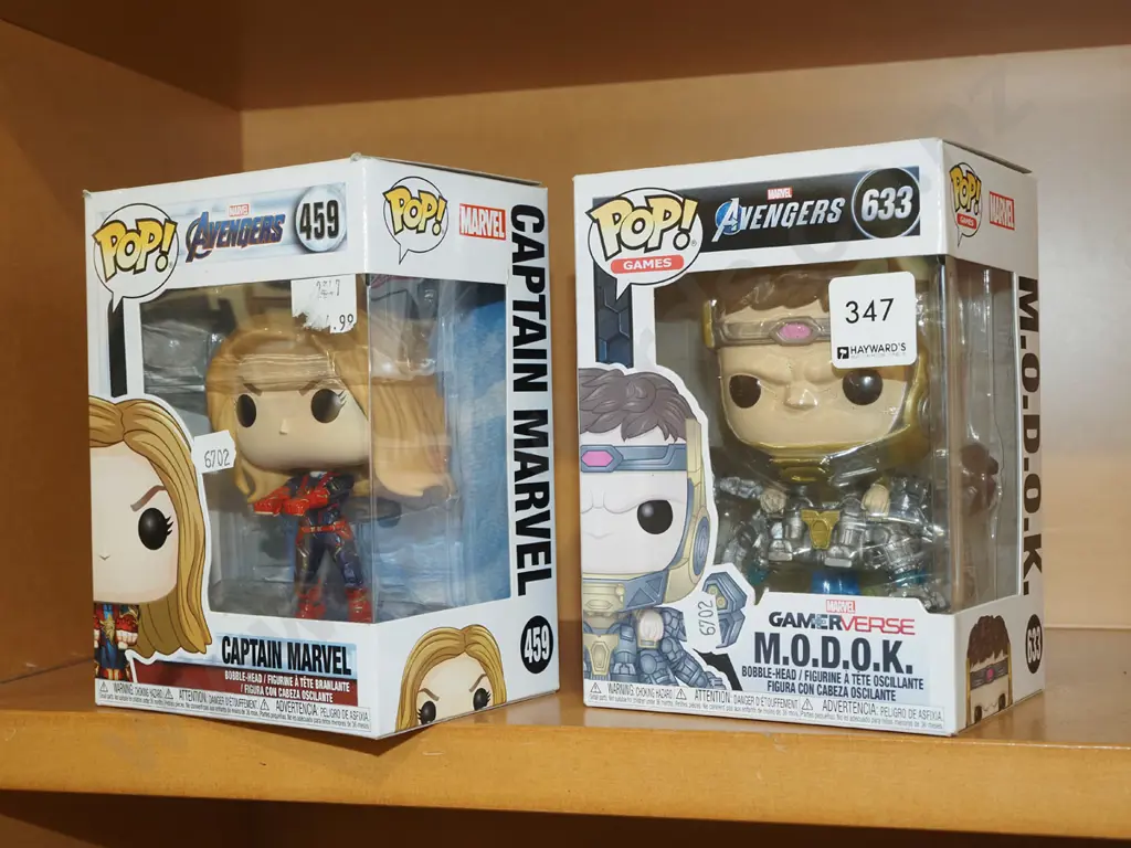 2x boxed Pop figurines; Captain Marvel, Modok Image 1++