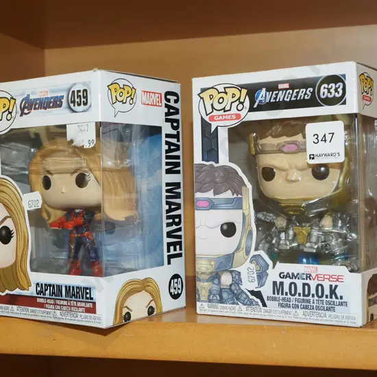 2x boxed Pop figurines; Captain Marvel, Modok