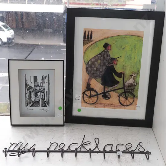 2x framed prints, wall mounted My Necklaces rack