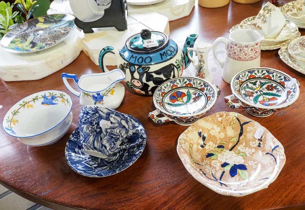 studio pottery teapot, small comports, cups etc Image 1++