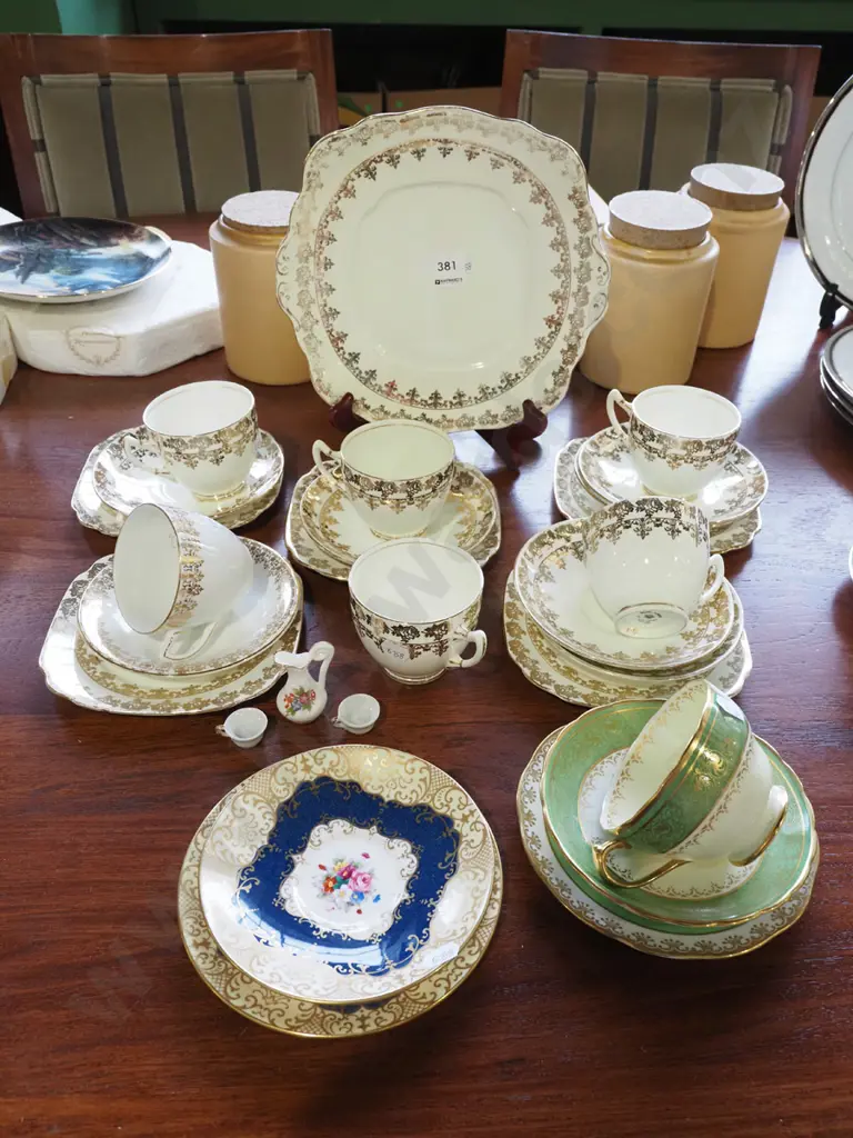 Royal Albert cream and gold cups, saucers, plate, mismatched cups, saucers and miniatures Image 1++