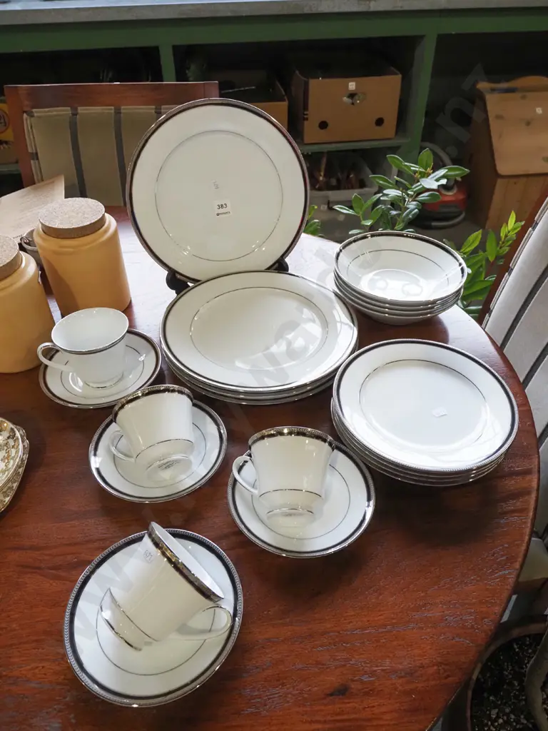 Noritake white, silver and black dinner items; plates, bowls etc Image 1++