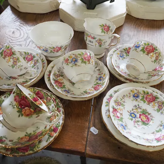 Royal Staffordshire Rochester trios, creamer, sugar etc
