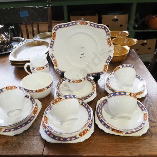 Tuscan cups, saucers, creamer, plate