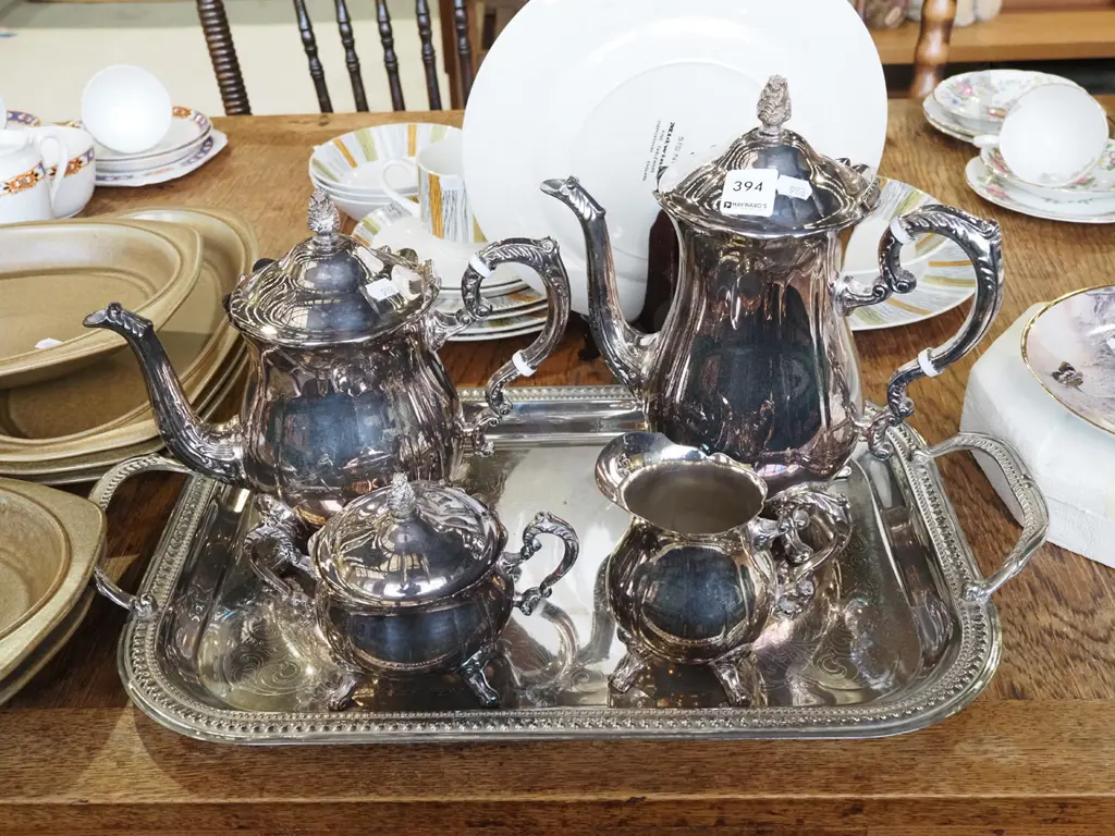 plated teapot, creamer, sugar etc Image 1++