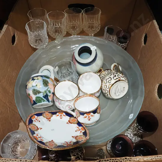 box; glass bowl, cups, goblets etc