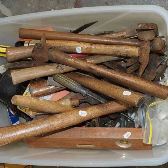 plastic tub of tools