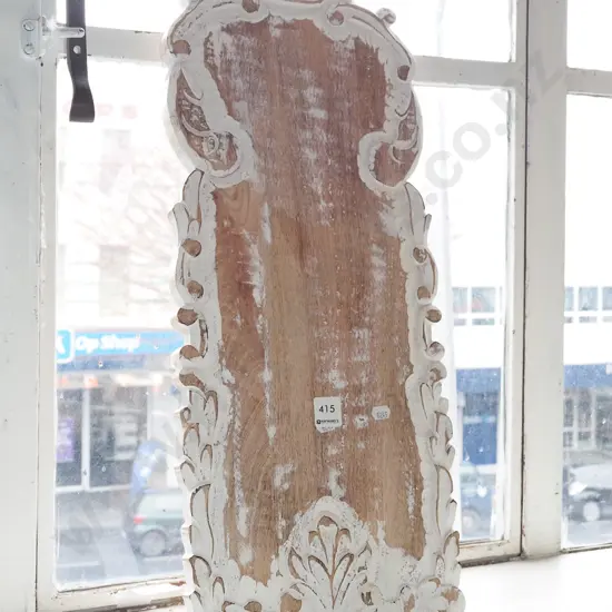carved wood and distressed painted serving board H610