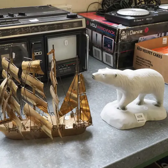 polar beer figurine, brass sailing ship H240