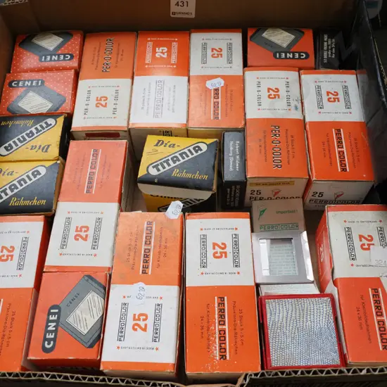 box of glass slide projector slides