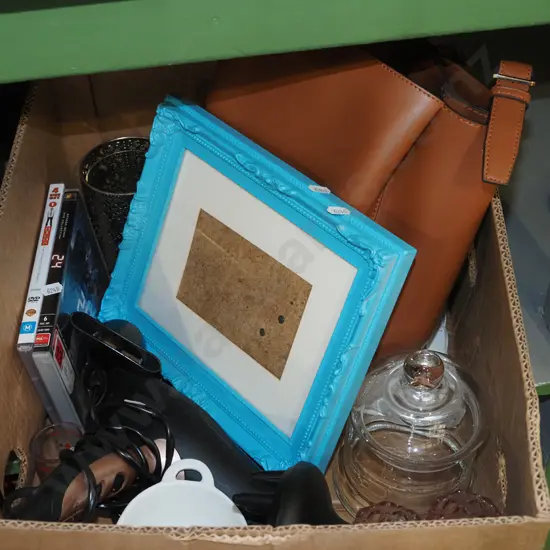box; DVDs, hair dryer, photo frame etc