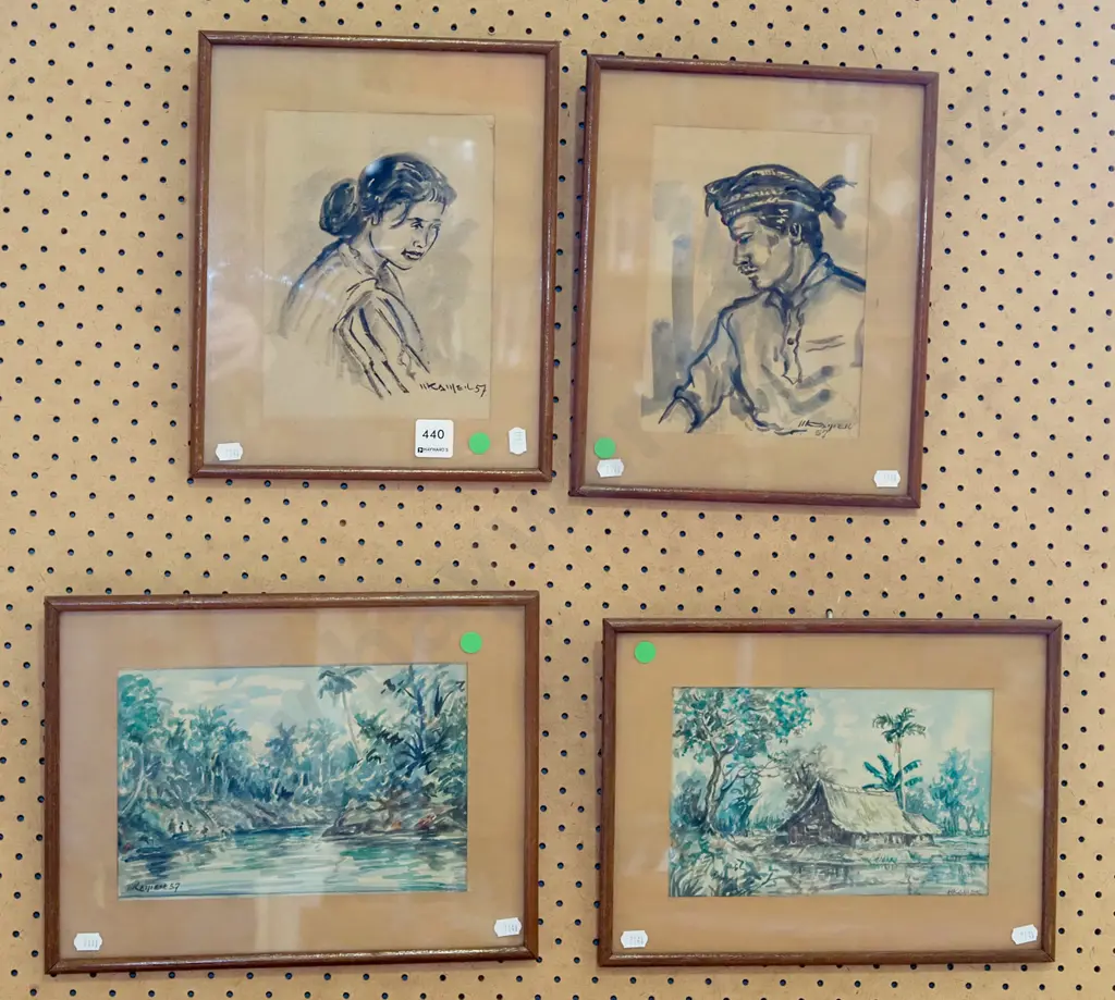 4x watercolours - 2x portraits, 2x landscapes - green dots Image 1++