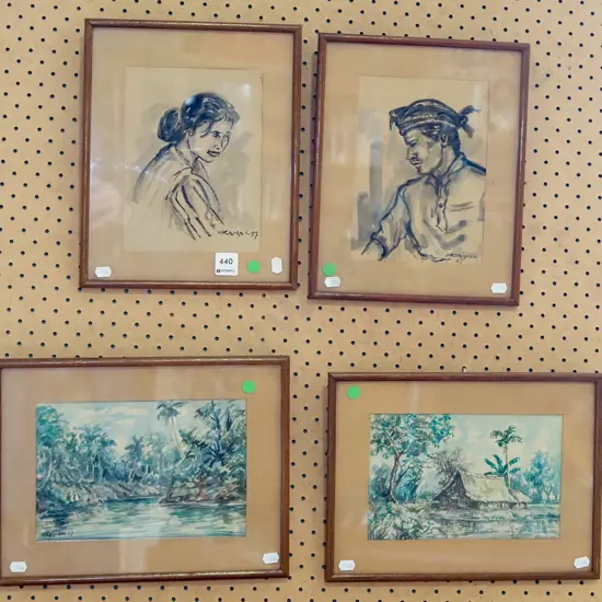 4x watercolours - 2x portraits, 2x landscapes - green dots