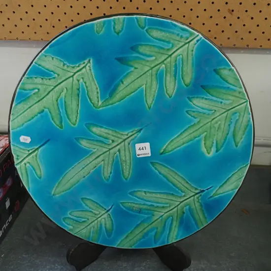 large studio pottery plate and stand Diam410
