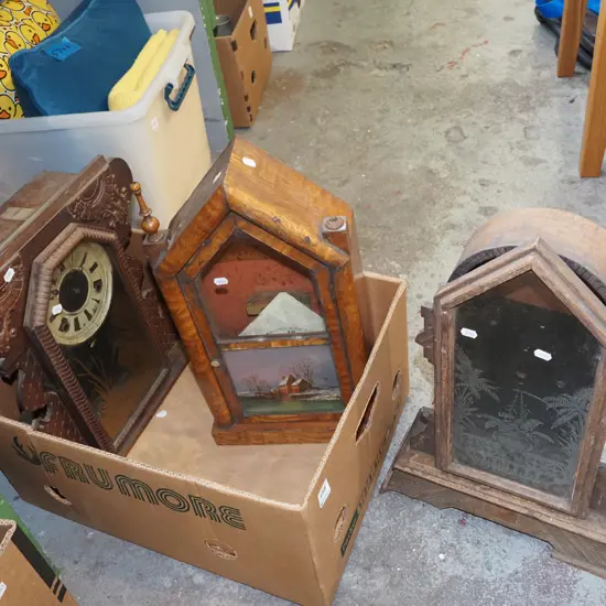 box; 3x restorer's clock cases
