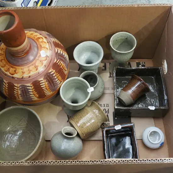 box; studio pottery vase, goblets, ikebana vases etc