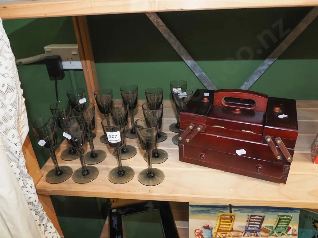 numerous smoked glass stemmed glasses, jewellery box Image 1++