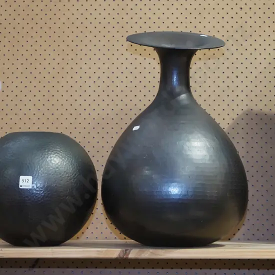 2x beaten metal vases H460