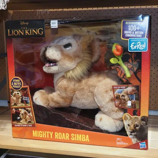 boxed as new Lion King Mighty Roar Simba toy