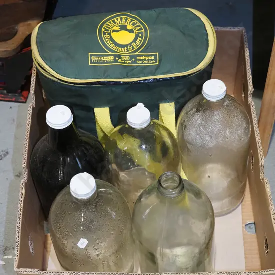 box; beer flagons, chilly bag