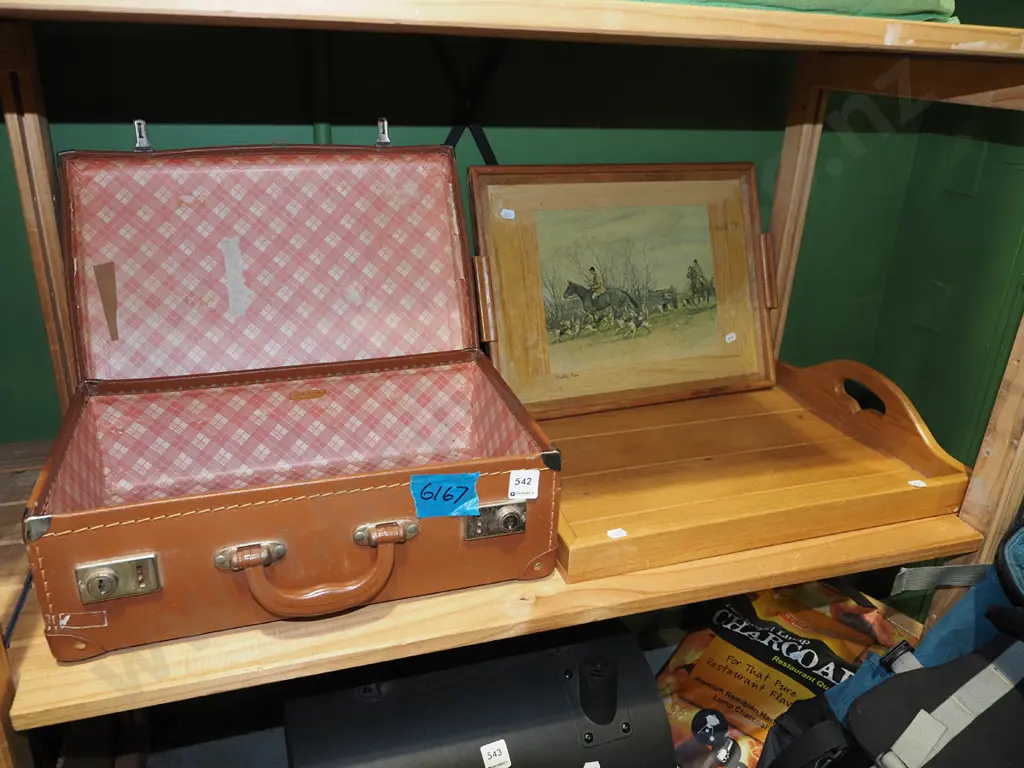 small suitcase, rimu tray, hunting print tray Image 1++