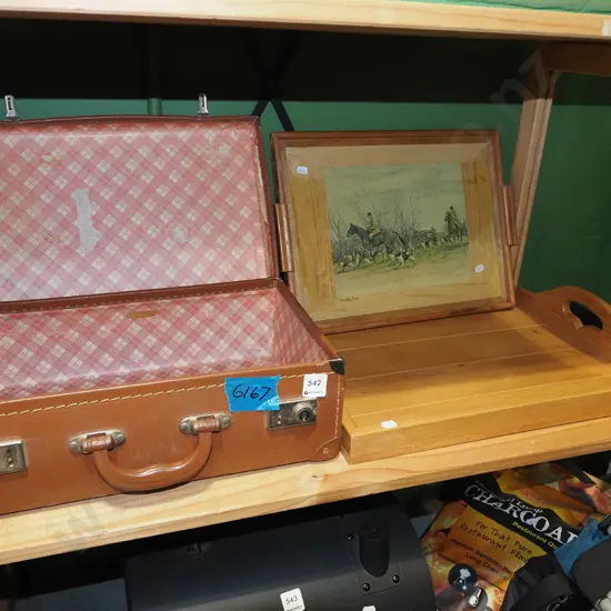small suitcase, rimu tray, hunting print tray