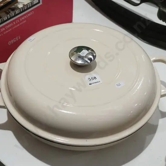 cast iron and enamel lidded frying pan Diam305