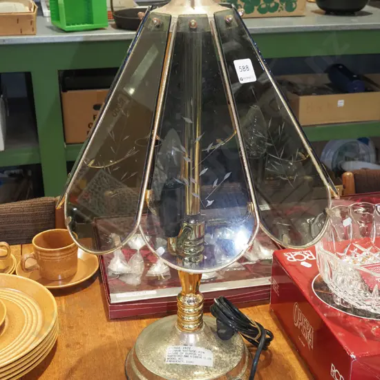 brass and smoked glass 3 bulb table lamp - corrrosion and pitting  to metal