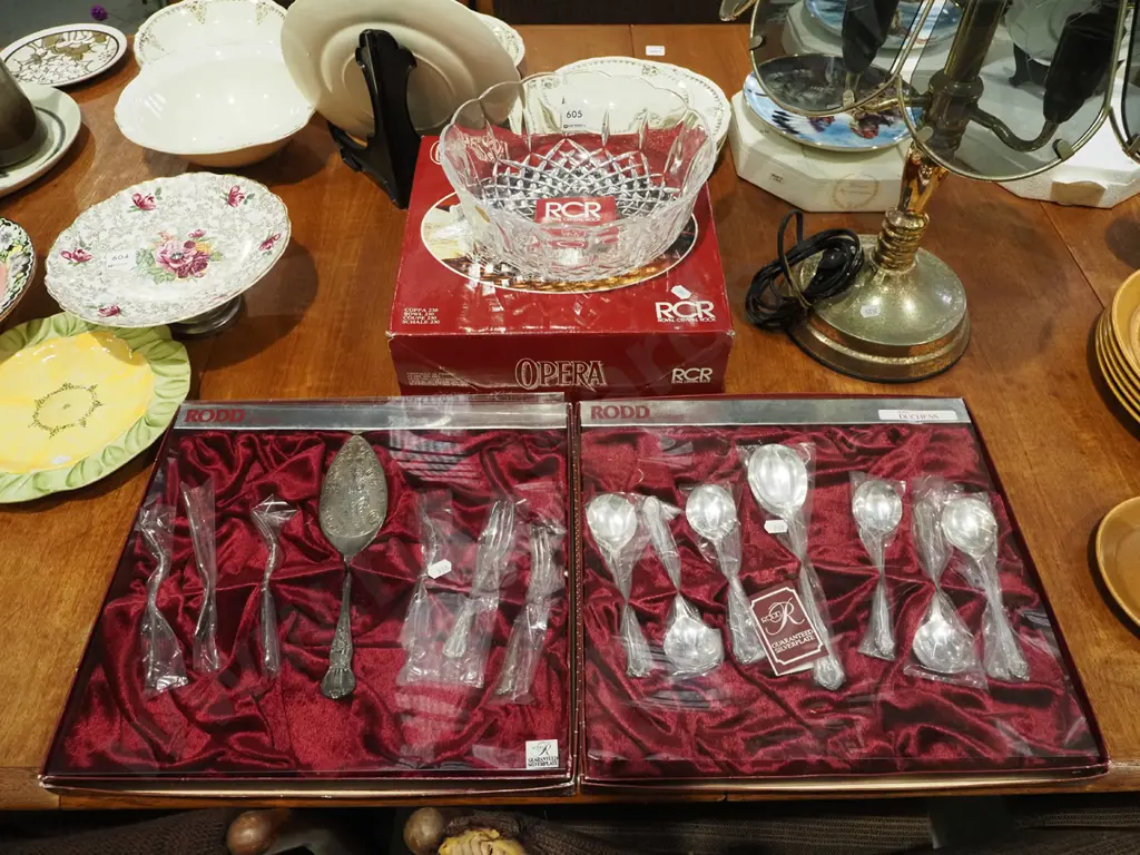cut crystal bowl, 2x sets of Rodd plated cutlery Image 1++