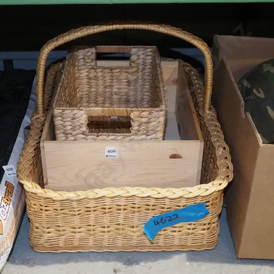 cane basket, wooden box, seagrass box