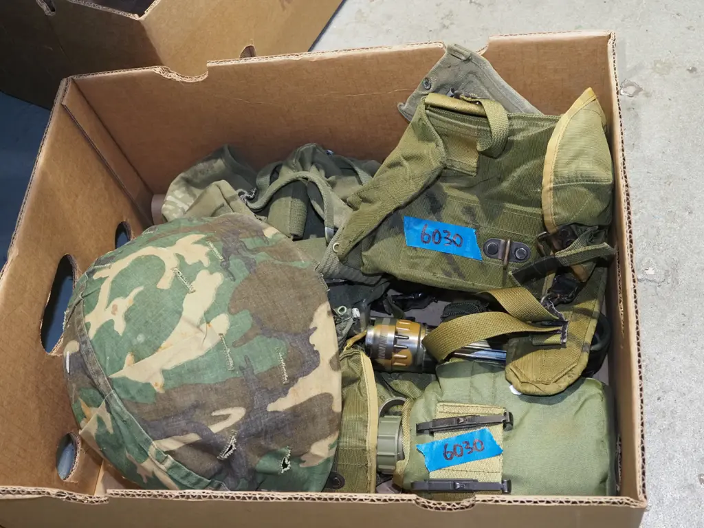 box; military drink bottle, harness, torch etc Image 1++