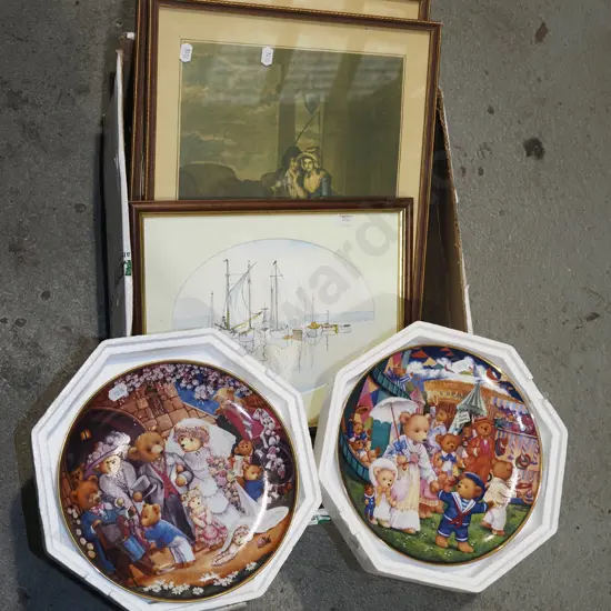box; teddy bear cabinet plates, various prints