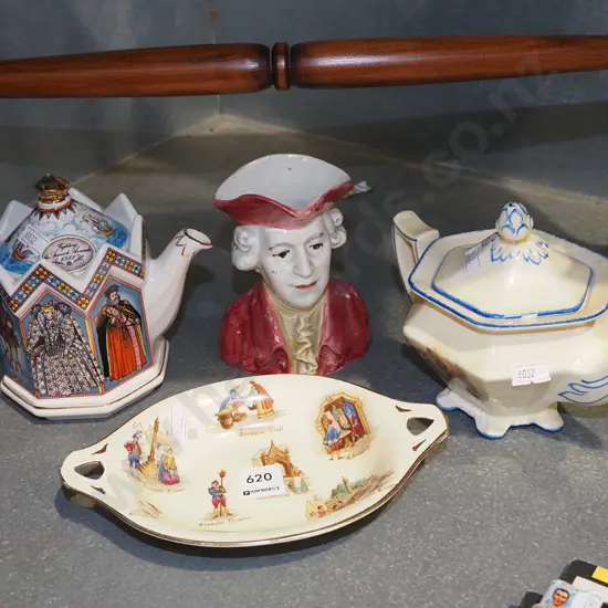 Sadler teapot, Cornet Ware teapot, toby jug, Royal Winton dish