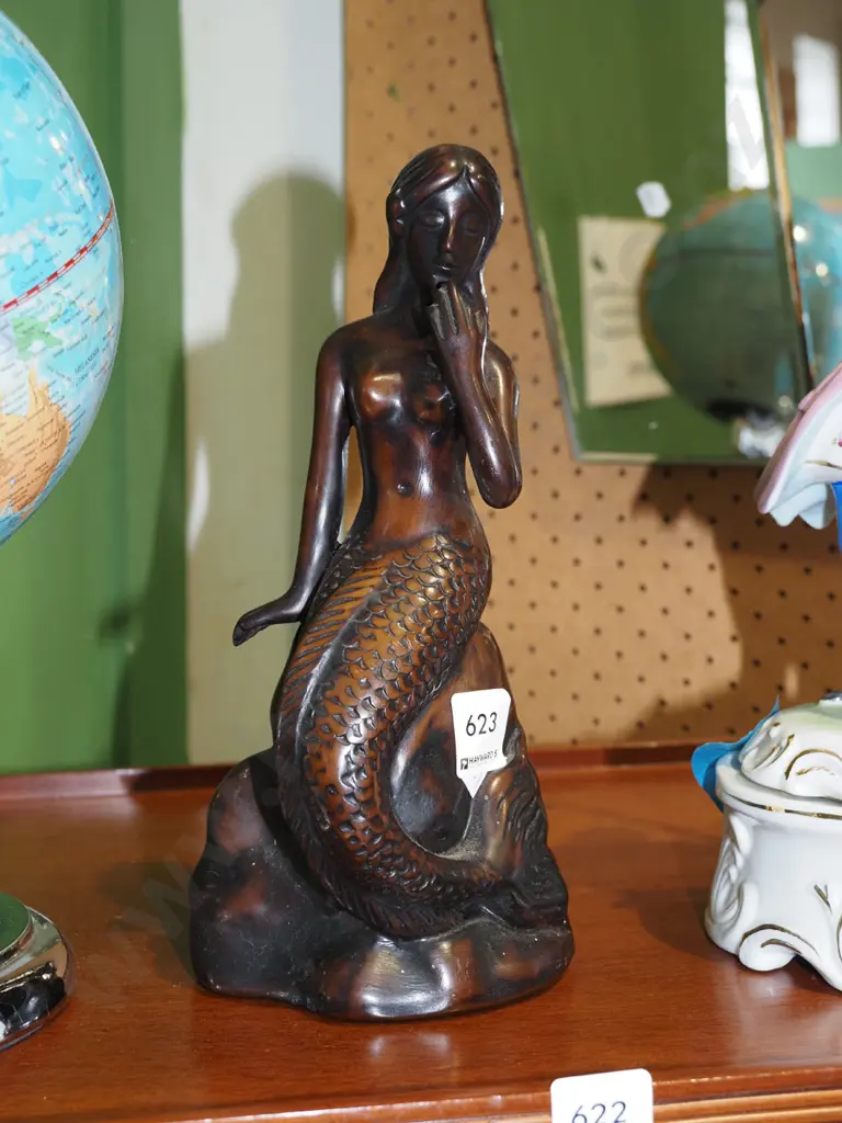 composite mermaid on rock figurine H260 Image 1++