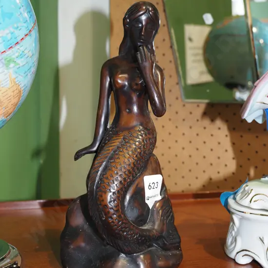 composite mermaid on rock figurine H260