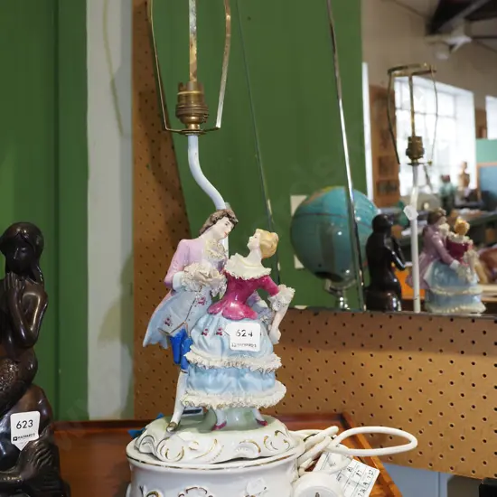 porcelain romance scene table lamp base - chips to fingers H380
