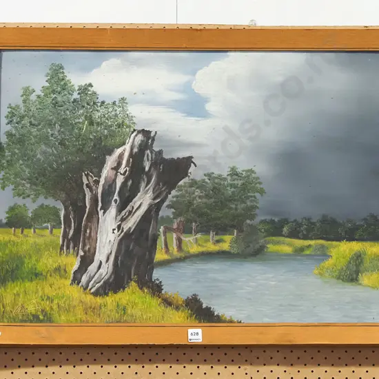 framed oil on board - river scene