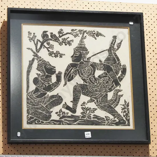 framed Indonesian temple rubbing