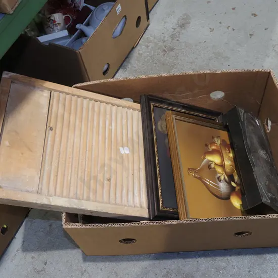 box; washboard, still life oils, Edwardian cigarette box