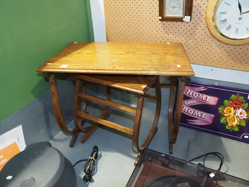 2x oak bentwood tables - should be a nest - missing 1 table Image 1++