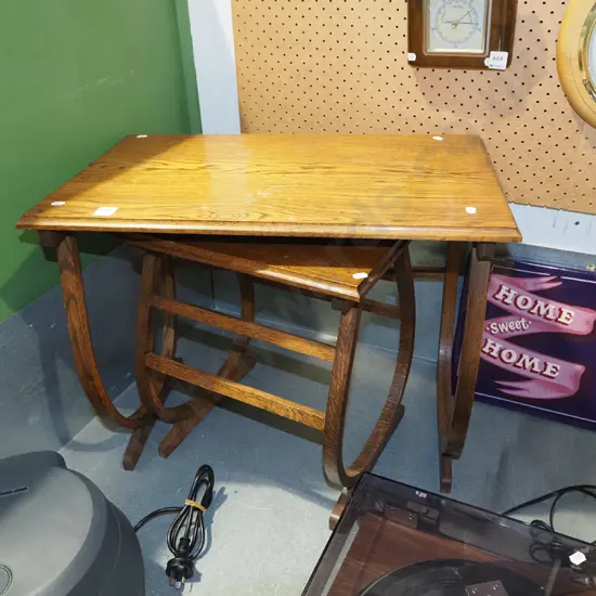 2x oak bentwood tables - should be a nest - missing 1 table
