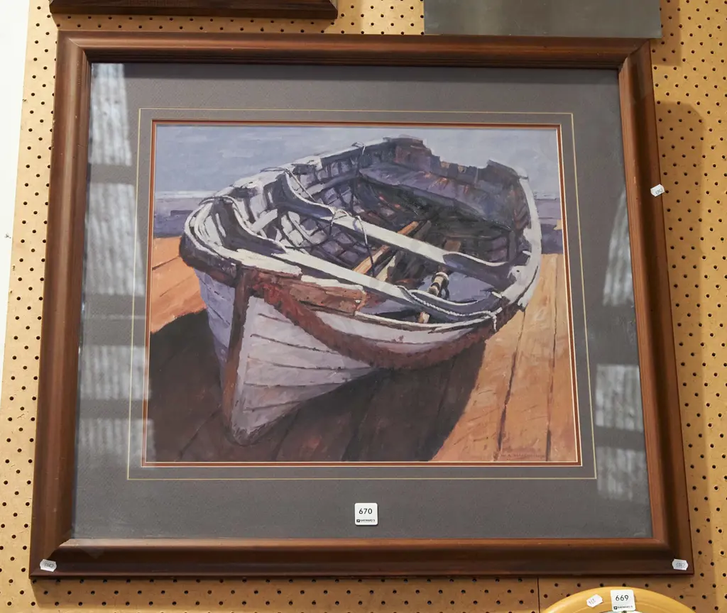 framed W MacCormick print - wooden boat Image 1++