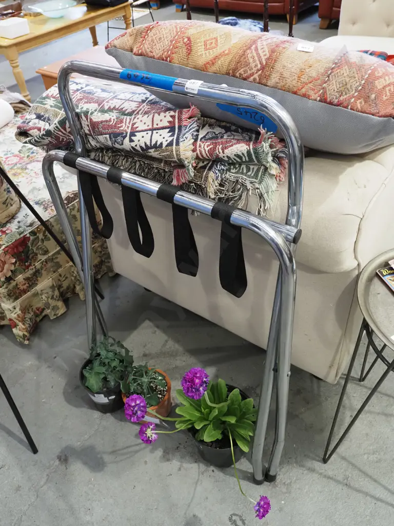 chrome and fabric suitcase rack Image 1++
