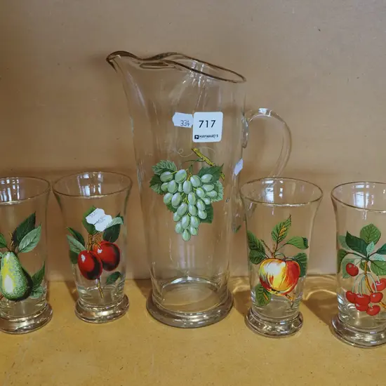 fruit decorated water jug and 4 tumblers