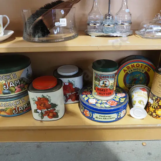 shelf of vintage tins